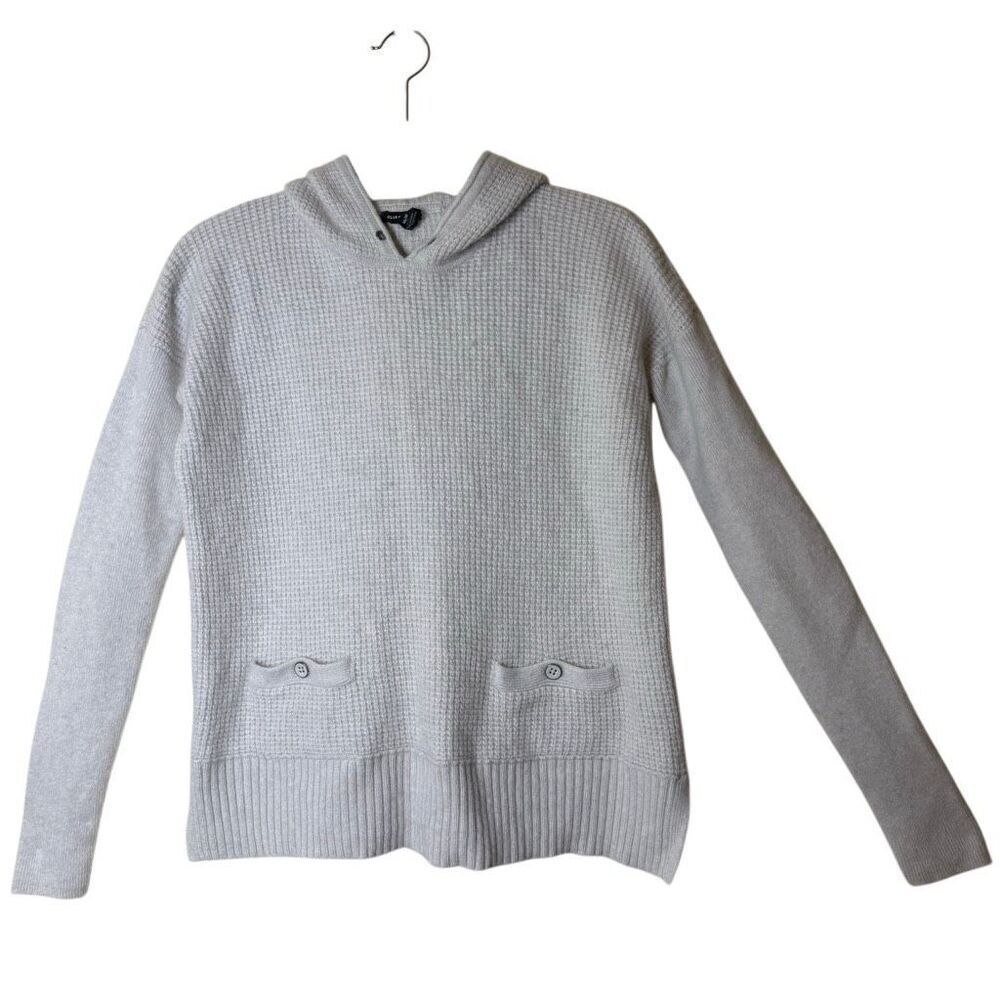 Club Monaco Heather Gray Cashmere/Lambswool Blend Waffle Knit Hooded Sweater SzM